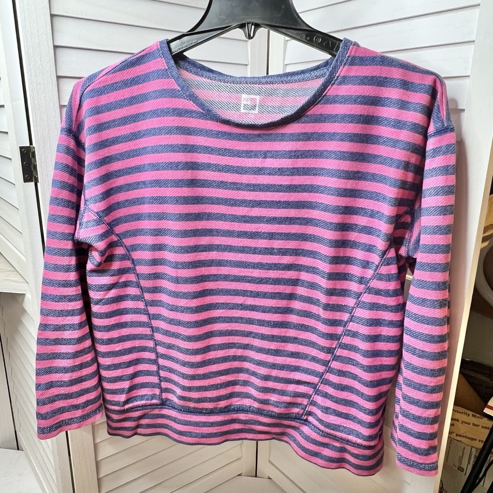 JCP Striped Long Sleeve Pullover‎ Sweatshirt Pink Navy Blue Women's L Vtg Style